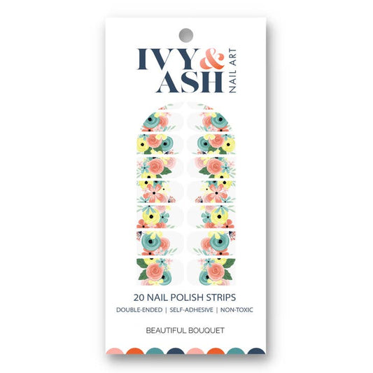 Ivy & Ash - Beautiful Bouquet | Pastel Floral French Tip Nail Wrap Set